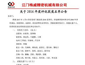 2016年度評優(yōu)獲獎(jiǎng)名單出爐咯！